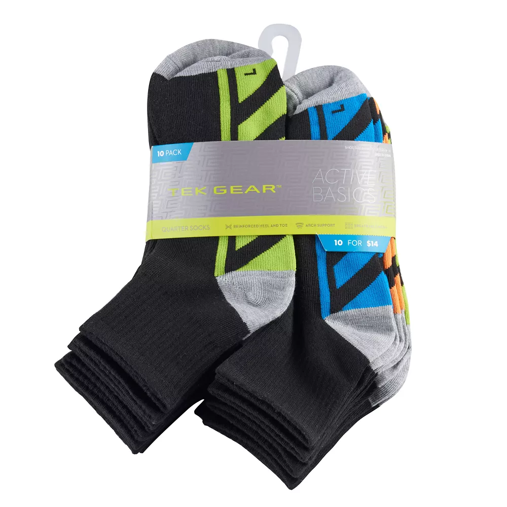 Boys' Tek Gear® 10-Pack Lightweight Quarter-Crew Performance Socks 5 Boys' Tek Gear® 10-Pack Lightweight Quarter-Crew Performance Socks - Image 3