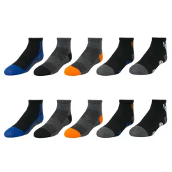 Boys Tek Gear® 10-Pack Lightweight Quarter-Cut Performance Socks -Kohl's Shop 3619223 Black Gray Hea