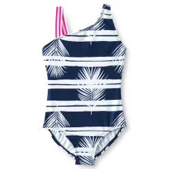 Girls Lands' End Sporty One Piece Swimsuit -Kohl's Shop 4587344 Navy Palm Stripe