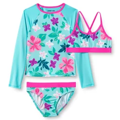 Girls Lands' End Rash Guard Top, Bikini Top & Bikini Bottoms Set -Kohl's Shop 4587345 Aqua Tropical Floral
