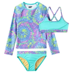 Girls Lands' End Rash Guard Top, Bikini Top & Bikini Bottoms Set -Kohl's Shop 4587345 Blue Burst Tie Dye