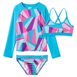 Girls Lands' End Rash Guard Top, Bikini Top & Bikini Bottoms Set -Kohl's Shop 4587345 Knockout Pink Geo