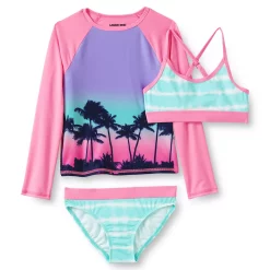 Girls Lands' End Rash Guard Top, Bikini Top & Bikini Bottoms Set -Kohl's Shop 4587345 Pastel Palm Trees