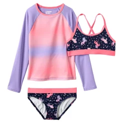 Girls Lands' End Rash Guard Top, Bikini Top & Bikini Bottoms Set -Kohl's Shop 4587345 Pink Tie Dye Stripe