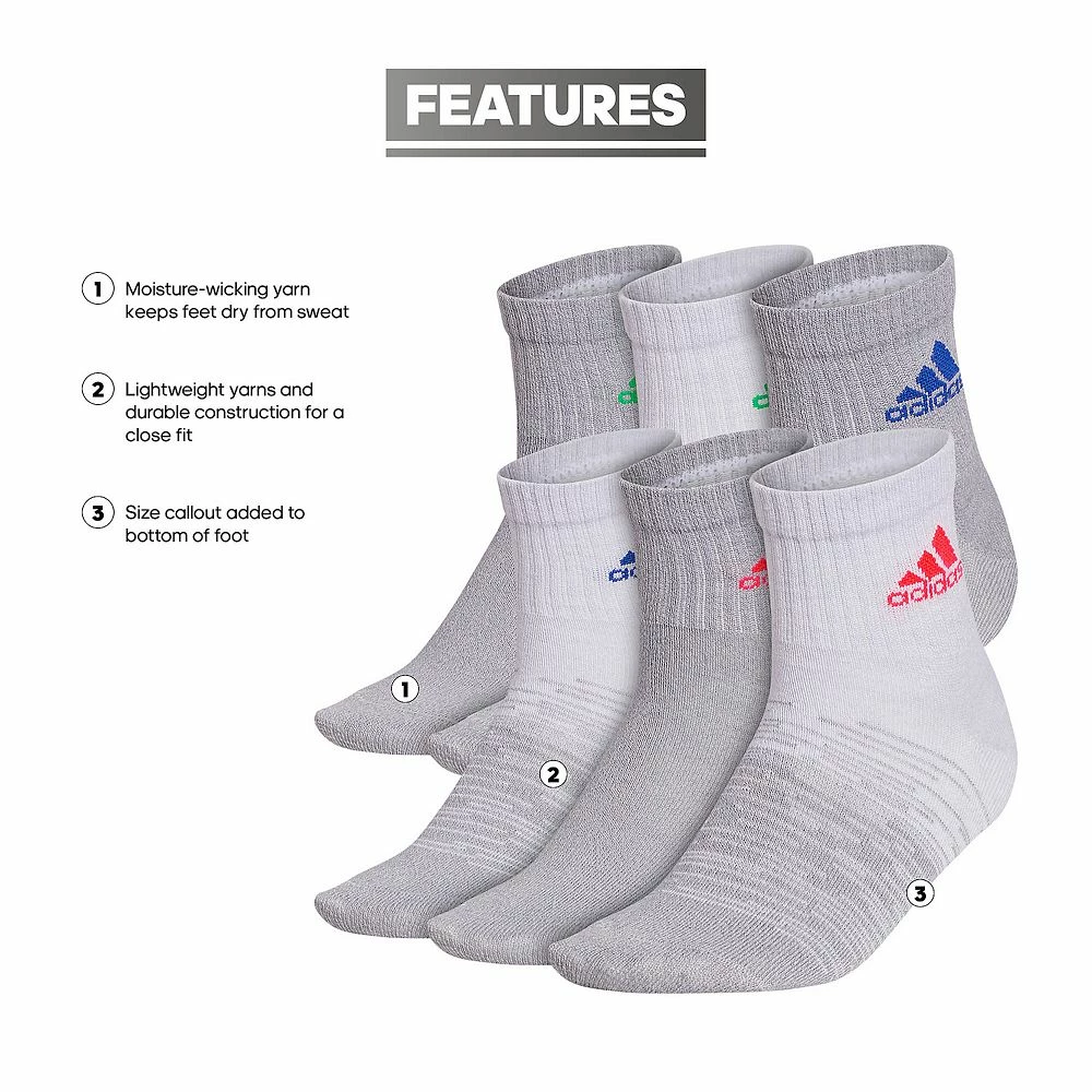 Boys adidas 6 Pack Superlite Quarter Socks 9 Boys adidas 6 Pack Superlite Quarter Socks - Image 7