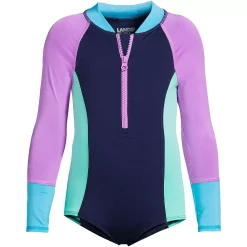 Girls 4-16 Lands' End Long Sleeve Half Zip One-Piece Swimsuit -Kohl's Shop 4952504 Deep Navy Colorblock