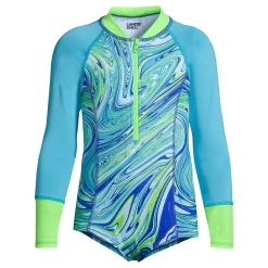 Girls 4-16 Lands' End Long Sleeve Half Zip One-Piece Swimsuit -Kohl's Shop 4952504 Electric Blue Swirl
