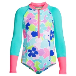 Girls 4-16 Lands' End Long Sleeve Half Zip One-Piece Swimsuit -Kohl's Shop 4952504 Orchid Camo Floral