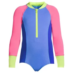 Girls 4-16 Lands' End Long Sleeve Half Zip One-Piece Swimsuit -Kohl's Shop 4952504 Royal Blue Multi