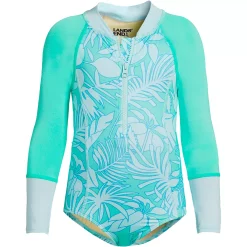 Girls 4-16 Lands' End Long Sleeve Half Zip One-Piece Swimsuit -Kohl's Shop 4952504 Turquoise Foliage