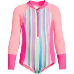 Girls 4-16 Lands' End Long Sleeve Half Zip One-Piece Swimsuit -Kohl's Shop 4952504 Turquoise Stripe