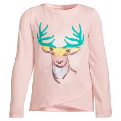 Girls 2-16 Lands' End Long Sleeve Curved Hem Graphic Tee in Regular & Plus -Kohl's Shop 5497210 Magical Deer