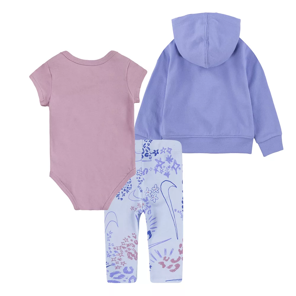 Baby Girl Nike Doodle Dreamer Hoodie, Romper, & Leggings Set 4 Baby Girl Nike Doodle Dreamer Hoodie, Romper, & Leggings Set - Image 2