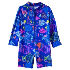 Kids 2-4 Lands' End Long Sleeve Sunsuit Swimsuit -Kohl's Shop 5743894 Electric Blue Fish