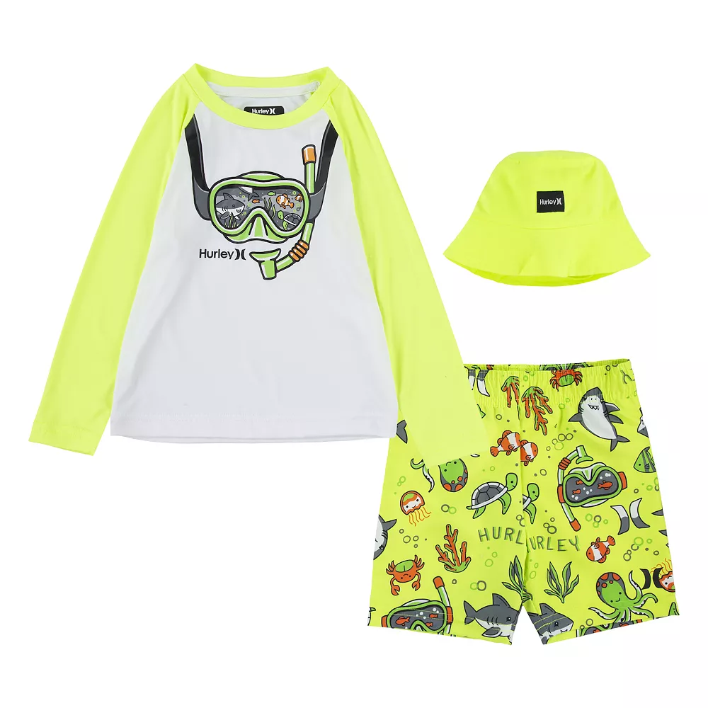 Toddler Boy Hurley Scuba Raglan Top, Hat & Swim Trunks Set 3 Toddler Boy Hurley Scuba Raglan Top, Hat & Swim Trunks Set